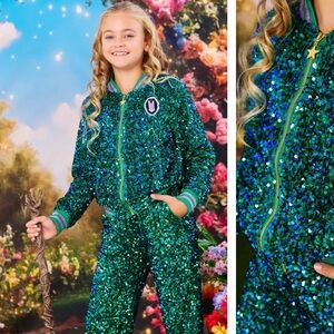 Lola + The Boys Sparkling Green Wicked bomber jacket and pants set